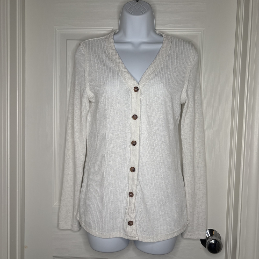 Doe & Rae Cream Button-Front Cardigan Medium